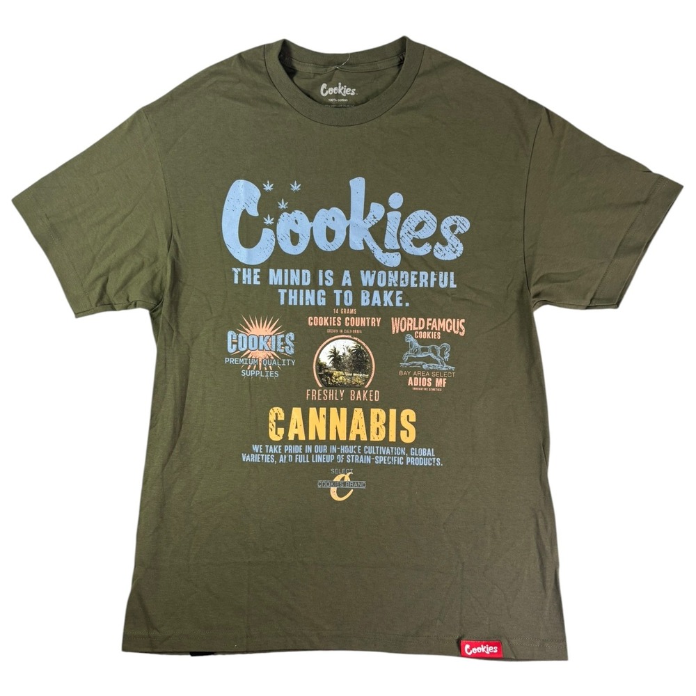 Cookies Workwear SS Tee Military Green Cannabis Graphic T-Shirt Mens L